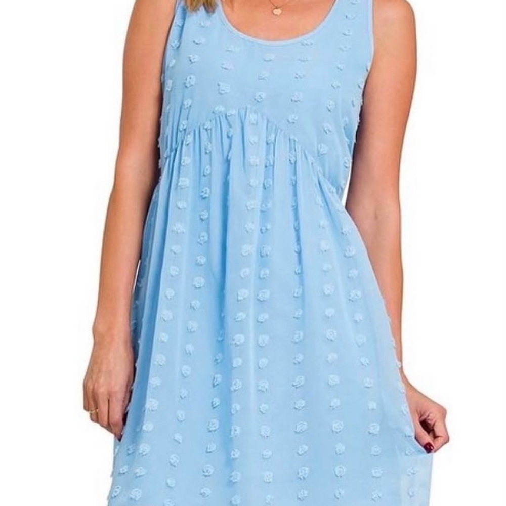 Zenana Outfitters Sky Blue Textured Sleeveless Dress